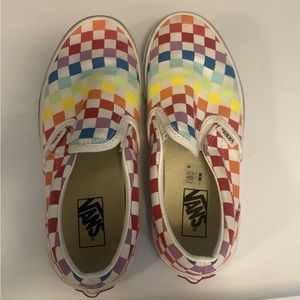 Girls Rainbow Checkered Vans slip ons - Girls 3